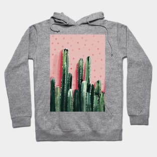 Pink and green cactus in watercolor Hoodie